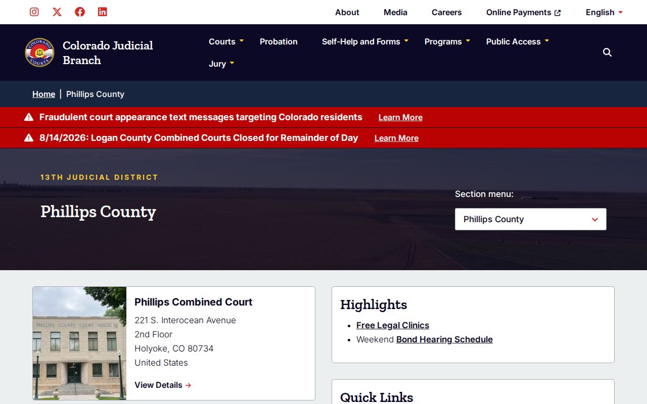 Phillips County court docket official trial court page