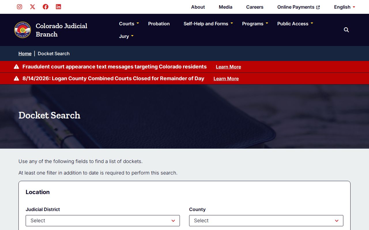 Phillips County docket search full Colorado Judicial form