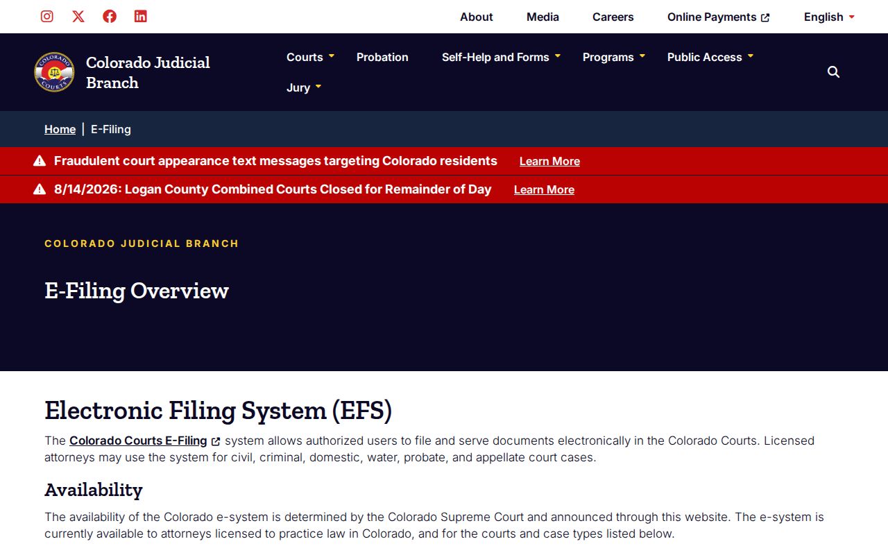 Phillips County civil docket Colorado Courts E-Filing coverage