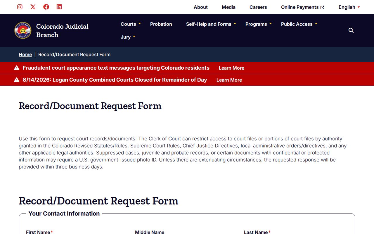 Phillips County court records statewide web request form